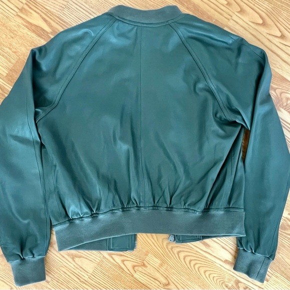 Women's Vince Olive Lamb Leather Bomber Jacket - Picture 2 of 4